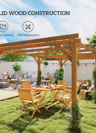 10' x 13' Wood Pergola, Outdoor Gazebo Grape Trellis with Stable Structure for Climbing Plant Support, Dark Brown