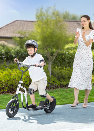 Kids Scooter, Lightweight Scooter with Adjustable Handlebar, Rear Brake, Kickstand, 12" EVA Wheels, for 5-12 Y, White