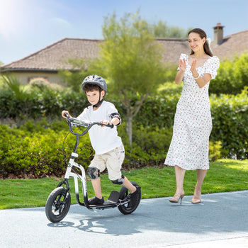 Kids Scooter, Lightweight Scooter with Adjustable Handlebar, Rear Brake, Kickstand, 12" EVA Wheels, for 5-12 Y, White