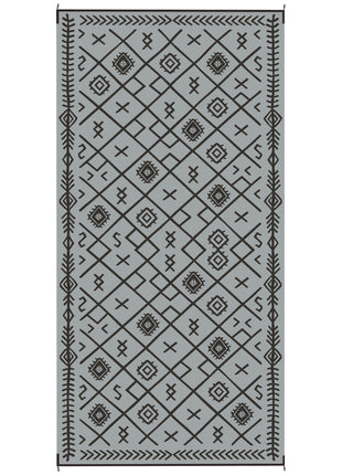 Reversible Outdoor Rug, Waterproof Plastic Straw with Carry Bag, 9' x 18', Black & Gray Rhombus