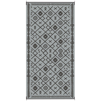Reversible Outdoor Rug, Waterproof Plastic Straw with Carry Bag, 9' x 18', Black & Gray Rhombus