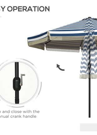 9ft Patio Umbrella Outdoor Table Umbrella w/ Tilt, Crank, Ruffled, 8 Ribs for Garden, Deck, Pool, Blue Stripe