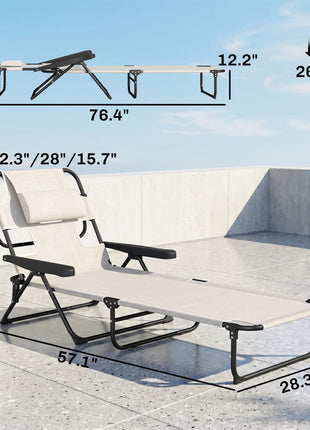 Folding Lounge Chair w/ Reclining Back, Cream White