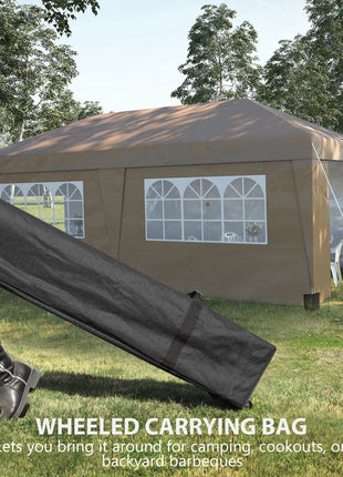 10' x 19.5' Pop Up Canopy Tent Height Adjustable Event Shelter w/ Sidewalls, Leg Weight Bags, Wheeled Carry Bag, Brown
