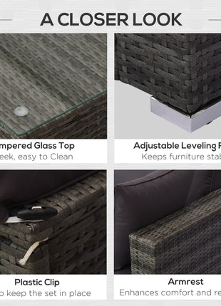 5-Piece Outdoor Sectional Furniture, Patio Sofa Set, PE Wicker Couch, Cushions, Pillows, Ottoman, Table, Charcoal