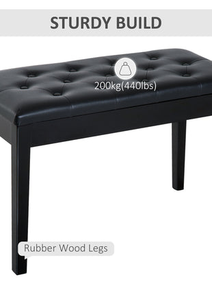 Piano Bench, Duet Piano Chair with Faux Leather Padded Cushion and Wooden Frame, Button Tufted Keyboard Bench, Black