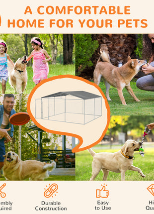 Dog Kennel Outdoor Dog Run w/ Canopy, 13' x 13' x 7.5'