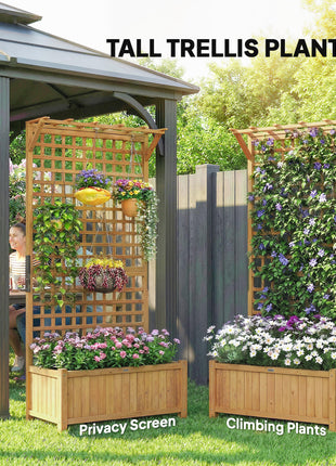 Wood Planter with Trellis for Vine Climbing, Raised Garden Bed, Privacy Screen for Backyard, Patio, Yellow