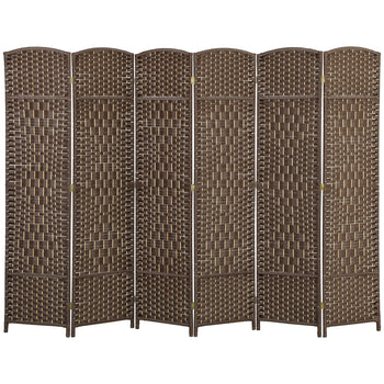 Folding Room Divider Screen 6 Panel 6' Tall Privacy Screen Freestanding Wood Partition for Home Office, Brown