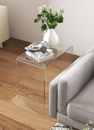 Modern Acrylic End Table, Waterfall Side Table with Rounded Edges and Storage for Small Spaces, 21" x 12" x 21", Clear