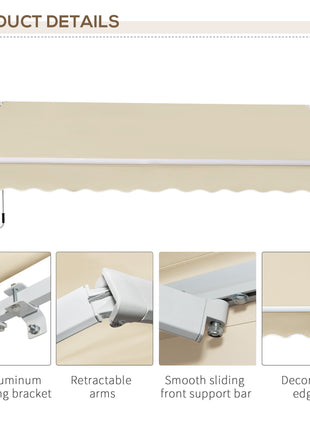 12' x 8' Patio Awning, Canopy Retractable Sun Shade Shelter w/ Manual Crank Handle for Deck, Yard, Cream White