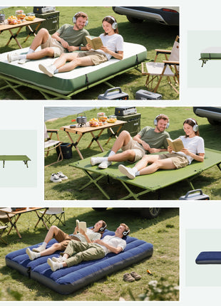 2-Person Tent Cot, 4-in-1 Elevated Camping Bed Combo with Air Mattress, Bed Cover, Foot Pump