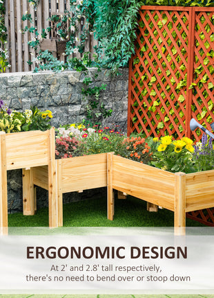 Raised Garden Bed Set of 3, Wooden Elevated Planter Box with Legs and Bed Liner, for Backyard and Patio to Grow Vegetables, Herbs, and Flowers, Natural