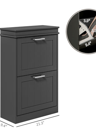 Modern Shoe Storage Cabinet with 2 Flip Drawers for 10 Pairs, Narrow Shoe Organizer for Entryway, Hallway, Black
