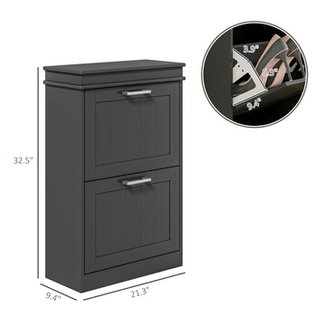 Modern Shoe Storage Cabinet with 2 Flip Drawers for 10 Pairs, Narrow Shoe Organizer for Entryway, Hallway, Black