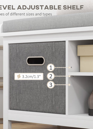 Shoe Storage Bench with Cushioned Seat, Entryway Bench Seat with 2 Drawers and Adjustable Shelf for Hallway, White