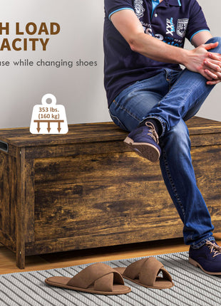 39.4" Storage Trunk w/ 2 Safety Hinges, Wooden Storage Bench w/ Side Handles, Storage Chest for Playroom, Rustic Brown