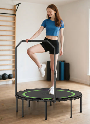 45" Rebounder Trampoline for Adults, Foldable Mini Trampoline with Adjustable Handle Bar for Indoor Outdoor, Green