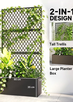 Metal Planter Box with Trellis, Raised Garden Bed with Trellis, Diamond Lattice Privacy Planter for Climbing Plants