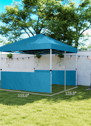 10' x 10' Pop Up Canopy Tent with 2 Half Sidewalls, UV50+ Instant Sun Shelter with Wheeled Carry Bag, Sea Blue