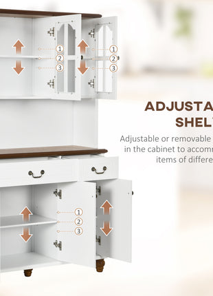 Kitchen Buffet with Hutch, Freestanding Pantry Cabinet with 6 Doors, 2 Drawers and 3-Level Adjustable Shelves, White