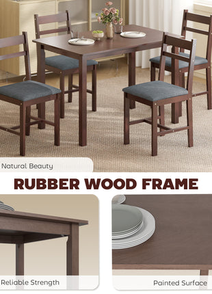 5-Piece Solid Wood Dining Table Set for 4, Farmhouse Kitchen Table with Upholstered Chairs for Dining Room, Walnut