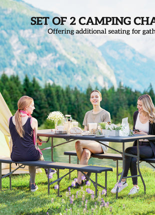 2 Pack 6 ft Portable Foldable Bench Seats, Plastic Folding Benches with Carrying Handle for Camping, Black