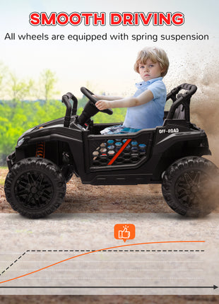 12V Ride On Truck, Battery Powered Electric Car for Kids w/ Remote Control, 4-Wheel Suspension & LED Lights, Black
