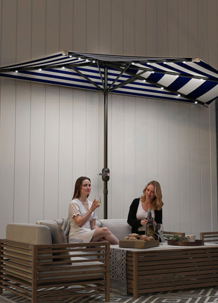 Half Umbrella Outdoor Patio Umbrella, UPF 30+ Small Balcony Umbrella, Vented Half Patio Umbrella with Crank 8 Ribs, Porch Umbrella for Garden Deck Poolside, Navy Blue
