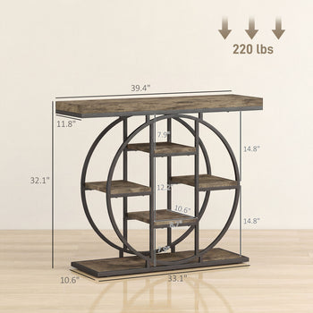39.4" Console Table with Storage Shelves, Industrial Sofa Table for Living Room, Hallway, Rustic Oak