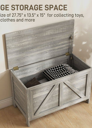 Storage Chest, Farmhouse Lift Top Box Organizer with Safety Hinge, for Bedroom, Entryway, Living Room, Gray Wood Grain