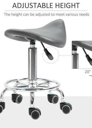 PU Leather Adjustable Stool, Rolling Saddle Stool with Wheels for Massage, Spa, Clinic, Beauty and Tattoo, Gray