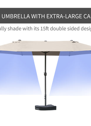 Patio Umbrella 15' Steel Rectangular Outdoor Double Sided Market with base, UV Sun Protection & Easy Crank for Deck Pool Patio, Coffee