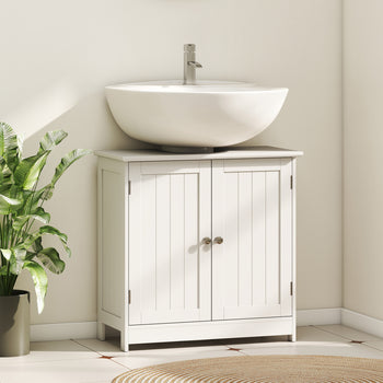 24" Under Sink Storage Cabinet with 2 Doors and Shelves, Pedestal Sink Bathroom Vanity Furniture, White