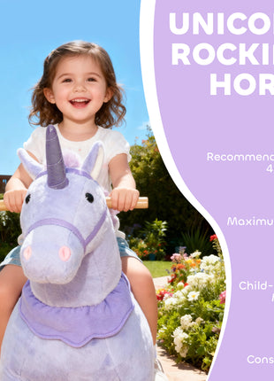 Ride on Unicorn Toy for Kids 4-7 Years, 37.8 Inch Plush Baby Rocking Horse with Wheels, No Battery Required, Purple