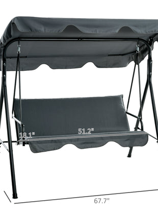 3-Seat Outdoor Patio Swing Chair w/ Cushion, Steel Frame Stand, Adjustable Tilt Canopy for Patio, Garden, Gray