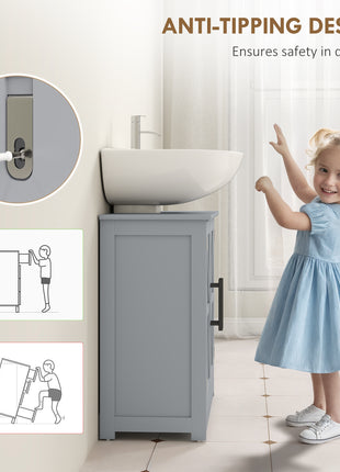Farmhouse Pedestal Sink Storage Cabinet, Bathroom Sink Cabinet with 2 Barn Doors and Adjustable Shelf, Dark Gray