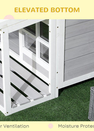 Wooden Dog House with Porch, Dog House Outdoor with Tilt Roof, Front Door, Windows for Medium Large Sized Dog