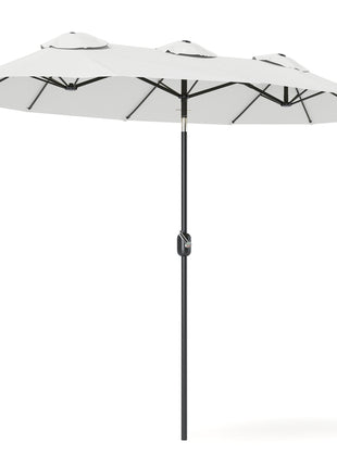 Double Sided Patio Umbrella, 9.7' Large Outdoor Market Umbrella with Push Button Tilt and Crank, 3 Air Vents and 12 Ribs, for Garden, Deck, Pool, White