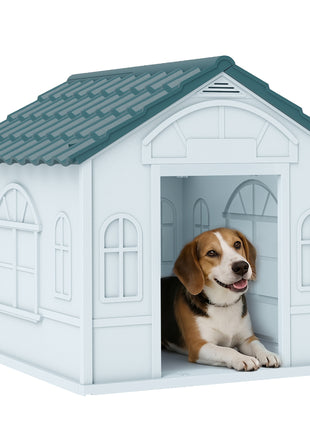 Plastic Dog House for Medium and Small Dogs, Water Resistant Puppy Shelter Indoor Outdoor with Door, Easy to Assemble, Blue