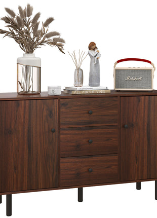 Retro Sideboard with 2 Cabinets 3 Drawers, Buffet Table, Rustic Brown