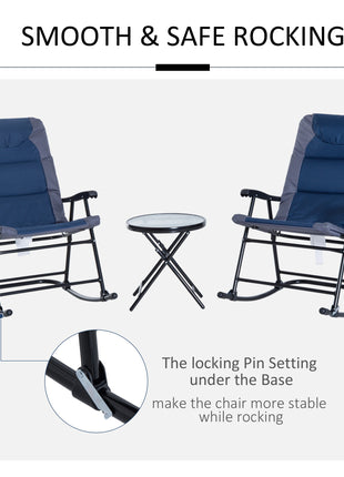 3 Piece Outdoor Folding Rocking Chair and Table Set - Blue and Gray