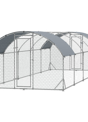 Large Metal Chicken Coop with Waterproof and Anti-UV Cover for Yard, Outdoor, Duck, Rabbit, 9.2' x 31.2' x 6.5'