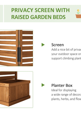 62.5" x 19" x 66" Wood Panel Trellis w/ 4 Planter Box Raised Bed for Garden Natural Wood