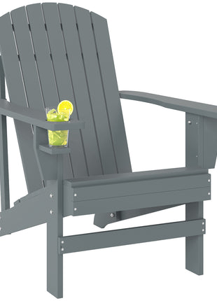 Oversized Adirondack Chair, Outdoor Fire Pit and Porch Seating, Classic Log Lounge w/ Built-in Cupholder, Dark Gray