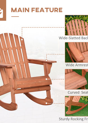 Adirondack Rocking Chair, with Slatted Wooden Design, Fanned Back, Ergonomic Armrests, & Classic Rustic Style, For Porch, Patio, Backyard, Teak