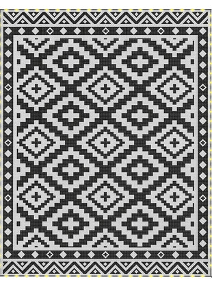 Outdoor Rug Carpet Reversible Plastic Straw Rug with LED Lights Black and White 10' x 8' for Patio