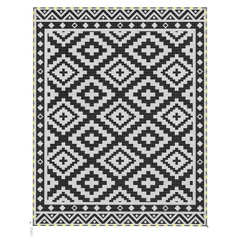 Outdoor Rug Carpet Reversible Plastic Straw Rug with LED Lights Black and White 10' x 8' for Patio