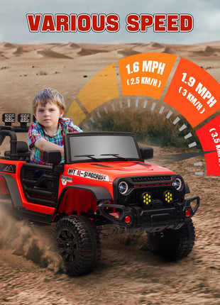 12V Battery Powered Ride on Car, Ride on Truck w/ Remote, 4 Suspension Wheels, Music Horn Lights, Red