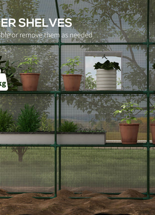 Portable Greenhouse, Water/UV Resistant Walk-In Small Outdoor Green House with 2 Tier Flower Rack Shelves, White